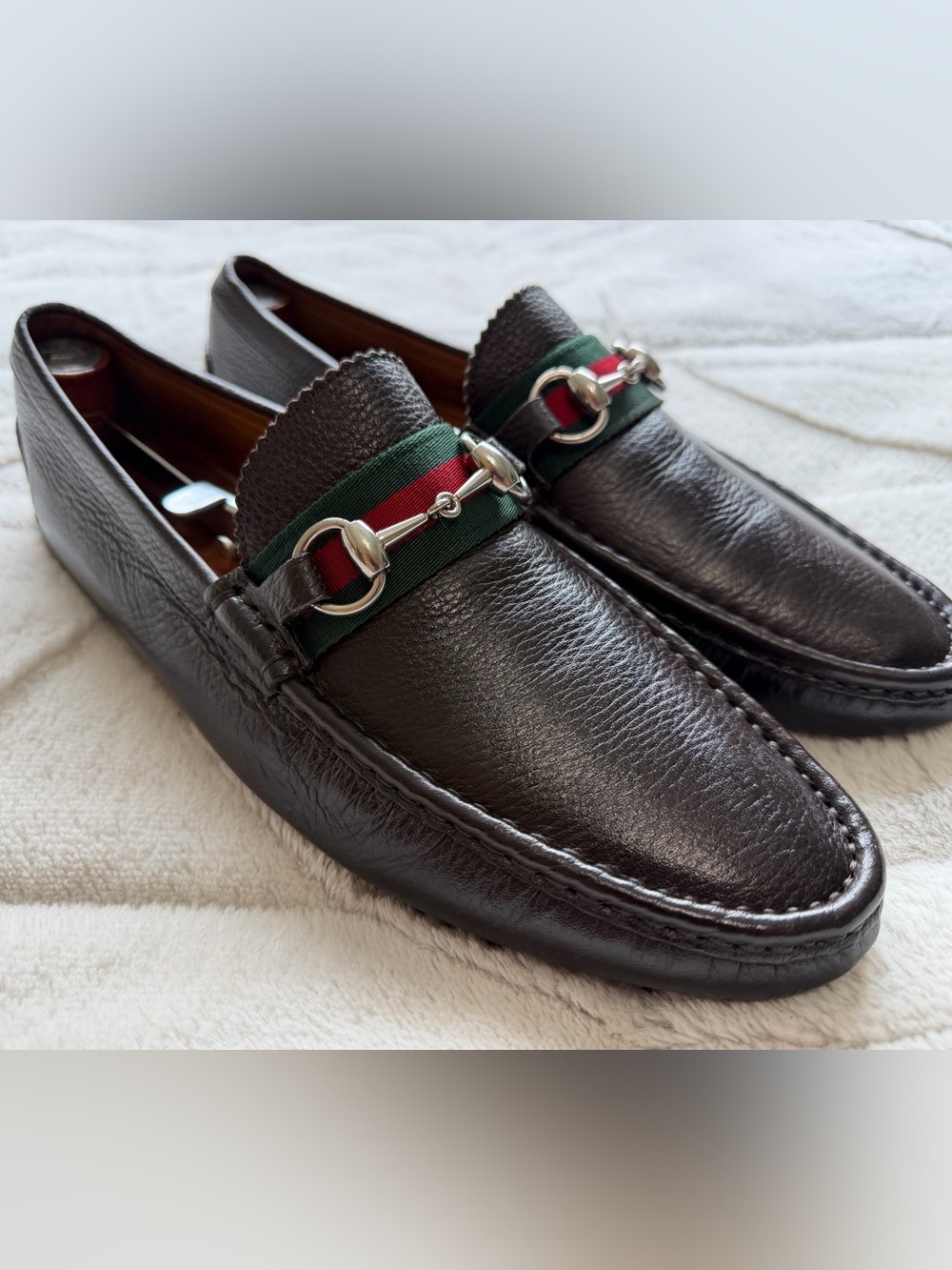$1,000 Gucci Horse-bit Red Green Web Brown Leather Moc Toe Driving Loafers 9 10